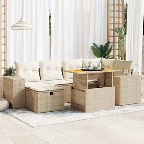 vidaXL 8 pcs conjunto sofás jardim com almofadões vime PE/acácia bege