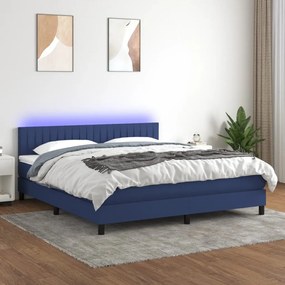 Cama box spring c/ colchão e LED 180x200 cm tecido azul