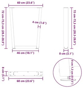 Pernas para mesa de jantar em V, 2 peças, pretas, 60x(72-73,3) cm, aço