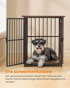 Gaiola para cães, para interior 82 x 55 x 64 cm, até 20 kg, 2 portas, castanho vintage