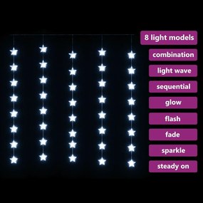Cortina iluminação c/ estrelas 200 LEDs 8 funções branco frio