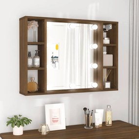 vidaXL Armário espelhado com LED 76x15x55 cm carvalho castanho