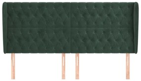 Cabeceira cama c/ abas veludo 183x23x118/128 cm verde-escuro