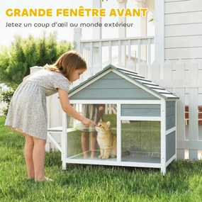 Casinha para gatos de exterior com teto abrível, janela panorâmica, porta de lâminas e plataforma de descanso, 101 x 72,5 x 81 cm, cinzenta