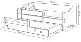 Cama infantil dupla branca Erik II 160x80 - puxador preto - colchão e estrado incluído