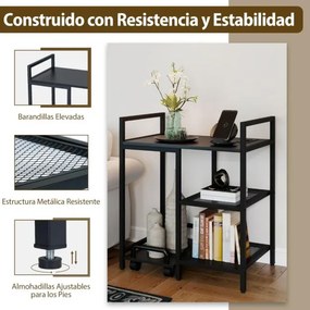 Suporte para impressora 63,5 x 40 x 72 cm com estação de carregamento de 3 níveis com rodas bloqueáveis Preto