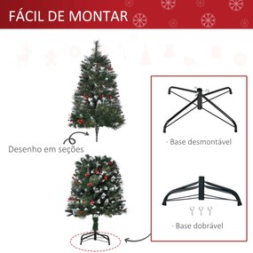 Árvore de Natal Artificial 150cm Ignífugo com 360 Ramos 38 Bagas Folhas de PVC Base Dobrável e Suporte Metálico Verde