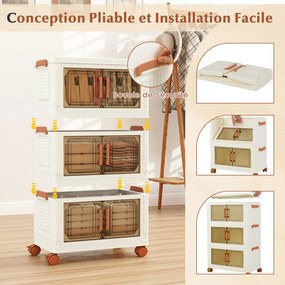 Conjunto de 4 caixas de armazenamento dobráveis de 280L com tampas, empilháveis, de plástico, com rodas, recipientes de armazenamento brancos