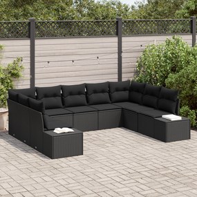Conjunto de Sofá de 9 Peças para Jardim com Almofadas Rattan Preto
