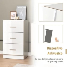 Mesa cabeçeira 38 x 35 x 66 cm com estação de carregamento, 3 gavetas branca