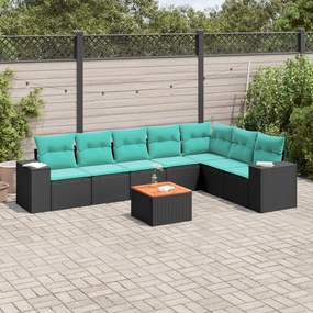 vidaXL 8 pcs conjunto de sofás p/ jardim c/ almofadões vime PE preto