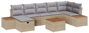 Conjunto de Sofás de Jardim vidaXL 8 Peças com Almofadas Bege Vime Sin