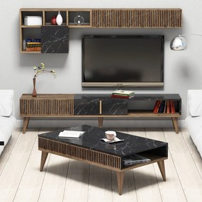 Conjunto de Mobiliário de Sala de Estar Milan – Nogueira e Preto – Vár