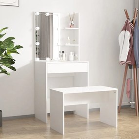 3114131 vidaXL Conjunto toucador c/ LEDs madeira processada branco