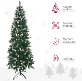 Árvore de Natal Artificial com Neve 508 Ramos Realistas 49 Pinhas Base Dobrável e Suporte de Aço Ø73x180 cm Verde e Branco