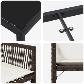 Conjunto de Jantar de Jardim com Almofadas Marrom Rattan Poliéster