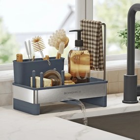 Organizador para lava louça cozinha 12,7 x 24,7 x 23 cm com suporte para esponjas e escovas cinza ardósia-prateado