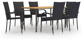 vidaXL 7 pcs conjunto de jantar para jardim vime PE preto