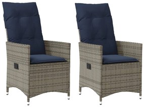 vidaXL Cadeiras de jardim reclináveis 2 peças com almofadas em vime sintético cinza