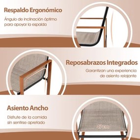 Conjunto de 2 cadeiras de jantar de jardim com encosto e apoios de braços em tecido Castanho