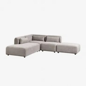 Sofá Modular De Canto Em 3 Peças Com Chaise Longue À Esquerda E Puff Fogler Bombazina Cinzento Toupeira Claro - Sklum