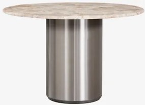 Mesa De Jantar Redonda Ø120 Cm Luceida Mármore Bege Panther & Aço Inoxidável Escovado - Sklum