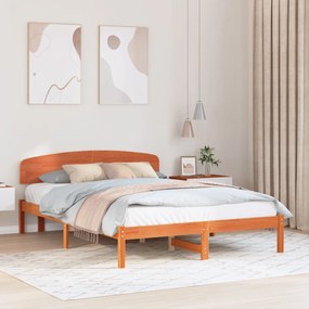 Estrado de Cama com Cabeceira Castanho Encerado 140x200 cm Madeira Sól