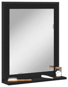 vidaXL Espelho de WC c/ prateleira 50x12x60 cm derivados madeira preto