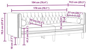 Sofá chesterfield com rolos 3 lugares camurça artif. castanho