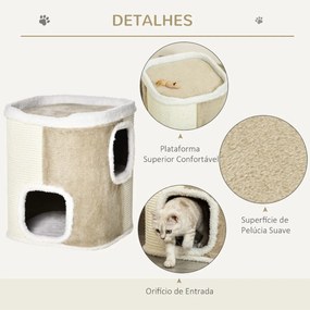 Barril Arranhador para Gatos de 2 Níveis com Caverna de Sisal Pelúcia Suave e Plataforma de Velo 40x40x49cm Bege