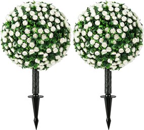 HOMCOM Bolas de Rosas Artificiais resistentes aos UV para exterior, conjunto de 2 topiárias de rosas, 55 cm, Branco | Aosom Portugal