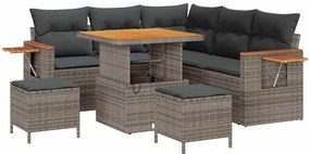 Conjunto de Sofá de Jardim com 8 Peças e Almofadas Cinza Rattan Sintét