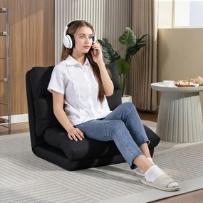 Poltrona de chão, sofá reclinável, poltrona convertível em cama reclinável de 90° a 180°, tecido - 70 x 72 x 56 cm - preto