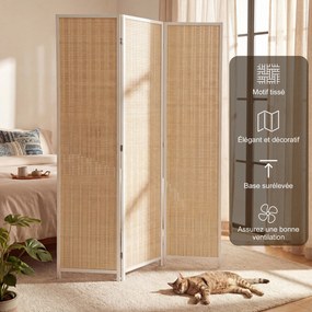 Biombo de madeira para separar divisões 135 x 180 cm, divisória dobrável de 3 painéis, branco e bege
