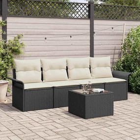 vidaXL Conjunto de Sofá de Jardim com 5 Peças e Almofadas - Vime Preto