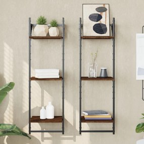 vidaXL Estante 3 prat. c/ barras 2 pcs 30x25x100 cm carvalho castanho