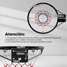 Aro de basquetebol de 45 cm de alta resistência para montagem na parede com mola dupla e rede Preto