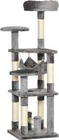 PawHut Arranhador para Gatos Torre de Brincar Árvore de Escalada Rede Cinza L40 x B40 x H132 cm | Aosom Portugal
