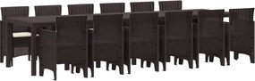 vidaXL Conjunto de Jantar para Jardim 13 pcs Castanho Rattan Polt