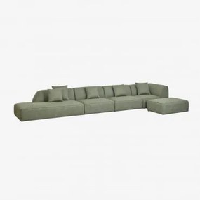 Sofá Modular De Canto Em 4 Peças Com Chaise Longue À Esquerda E Puff Estofado Cardea Bouclé Verde Sálvia - Sklum