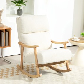 Poltrona Baloiço Moderna em Borrego com Apoio para os Braços de Madeira de Faia Poltrona de Amamentação 65x90x98 cm Creme