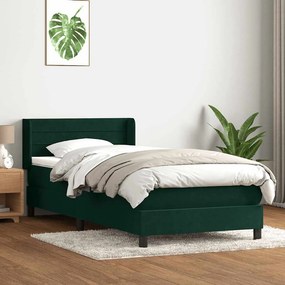 vidaXL Cama com molas/colchão 100x220 cm veludo verde-escuro