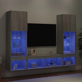 vidaXL 5 pcs móveis parede p/ TV c/ LEDs deriv. madeira cinza sonoma