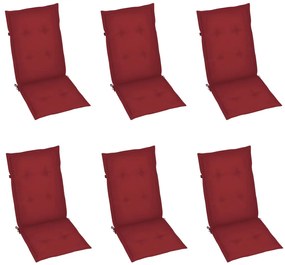 Cadeiras de jardim almofadões vermelho tinto 6 pcs teca maciça