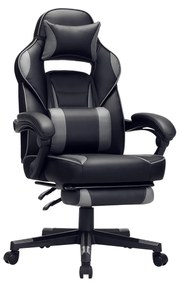 Cadeira Gaming com encosto reclinável e almofada para o apoio de cabeça Preto + cinzento