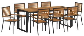 Conjunto de Jantar para Jardim vidaXL 9 Peças Preto Polyrattan Acácia