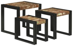 Mesas encaixáveis 3 pcs Multicor Madeira recuperada maciça