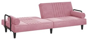 Sofá-cama com apoio de braços veludo rosa