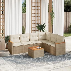 vidaXL 7 pcs conjunto de sofás p/ jardim com almofadões vime PE bege