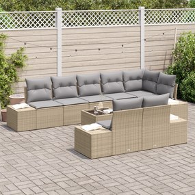 Conjunto de Sofá Jardim de 9 Peças com Almofadas de Rattan Preto